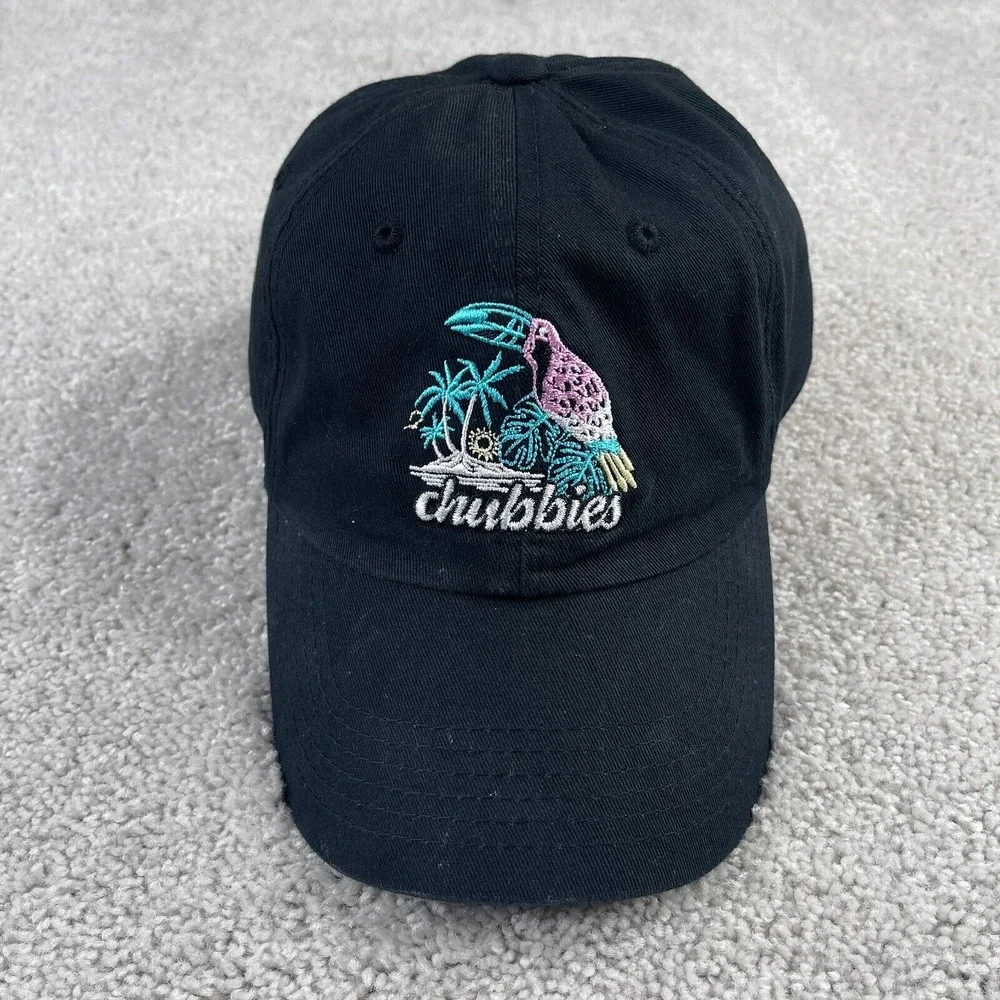 Chubbies Hat Cap Mens‎ Strapback Black Toucan Beach Tropical Embroidered Logo
